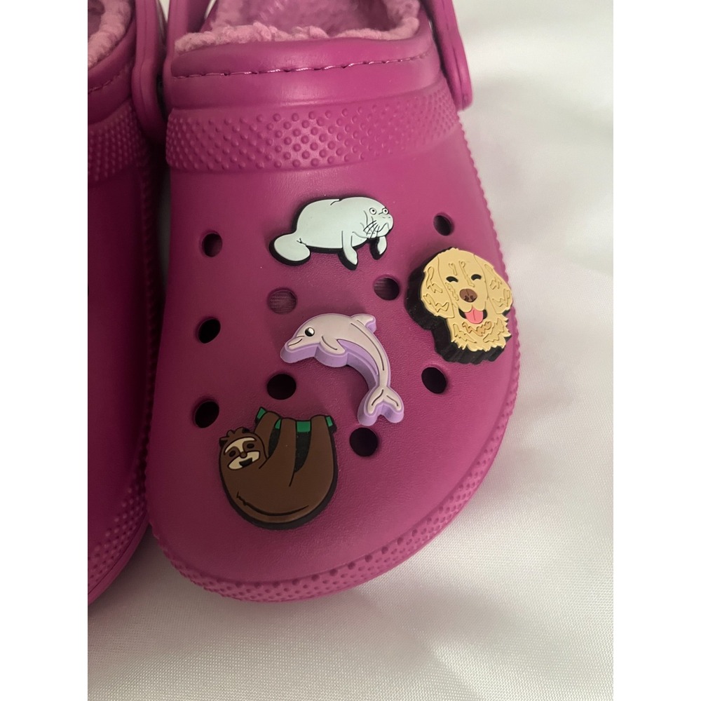 Crocs Mammoth Lined Clogs Magenta Pink Animal Jibbitz Charms Womens Size 6 - Picture 8 of 8